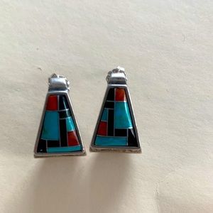Carolyn Pollack vintage, Native American multi color stone post earrings SS